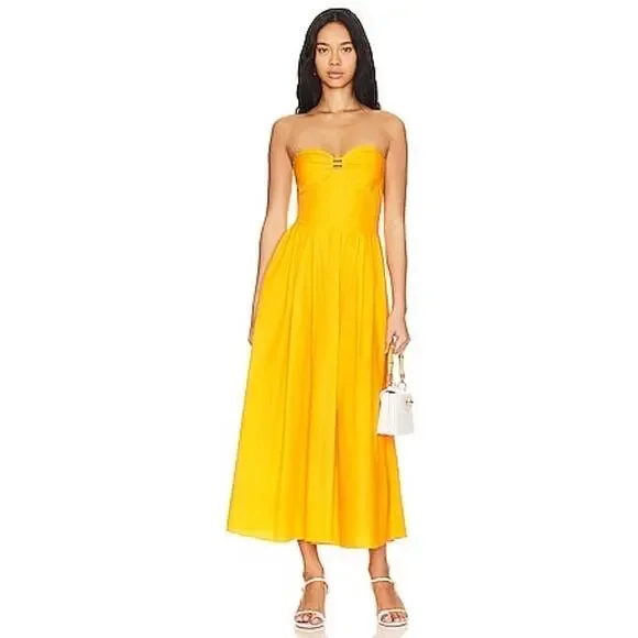 NWT Revolve SWF Balconette Midi Dress in Spanish Sun Tube Strapless Smocked Sz L - Picture 1 of 13